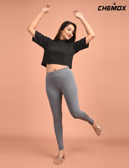 CHEMOX | 217 | Steel Grey Cotton Lycra Ankle Length Legging 180gsm