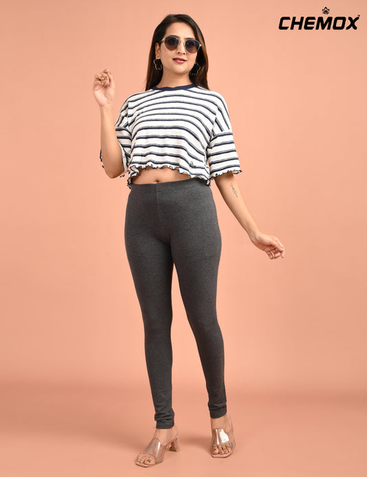 CHEMOX | 239 | Charcoal Melange Cotton Lycra Ankle Length Legging 180gsm