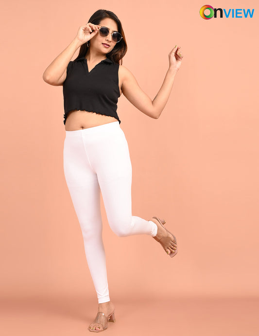 ONVIEW | 017 | White Cotton Lycra Ankle Length Legging 220gsm