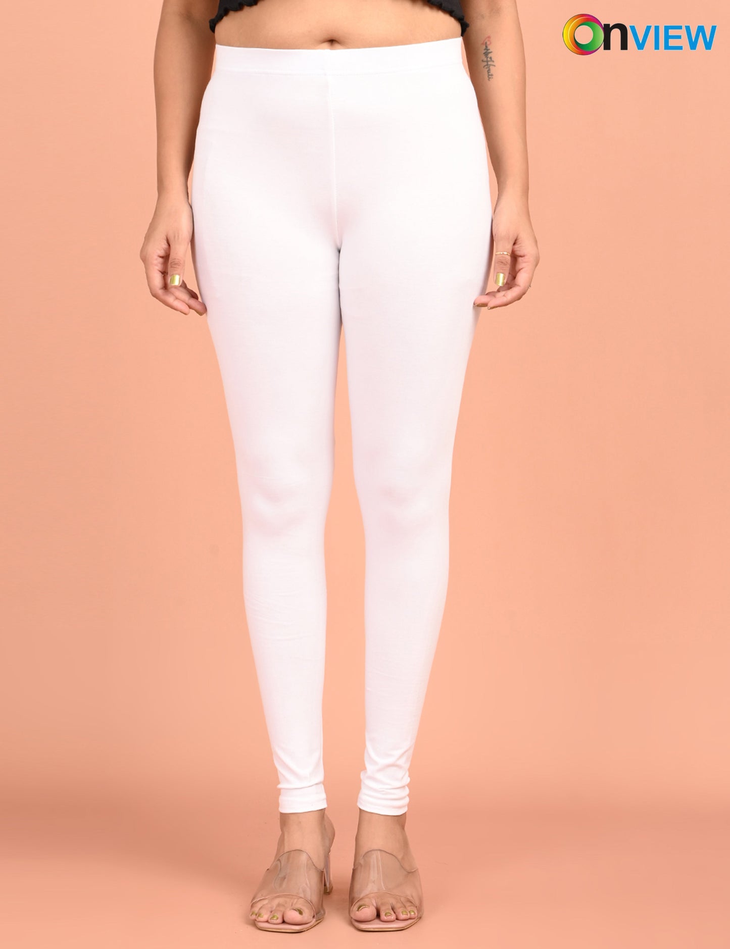 ONVIEW | 017 | White Cotton Lycra Ankle Length Legging 220gsm