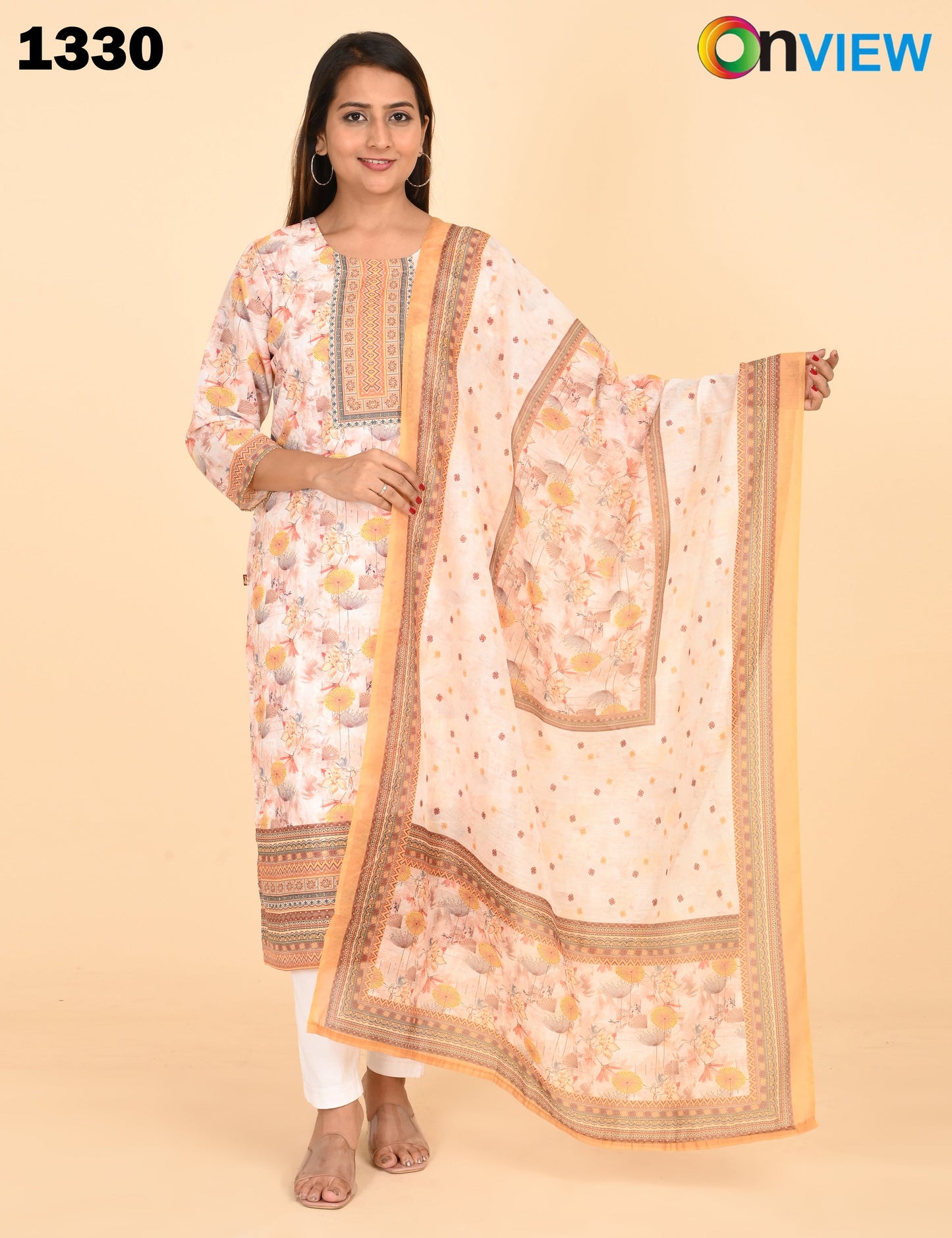 ONVIEW | 1330 | COTTON CHIKANKARI WORK BORDER WITH DUPATTA