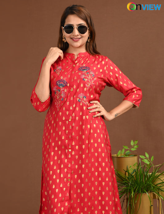 ONVIEW | 1673 | SILK A LINE SIDE OPEN WITH EMBROIDERY