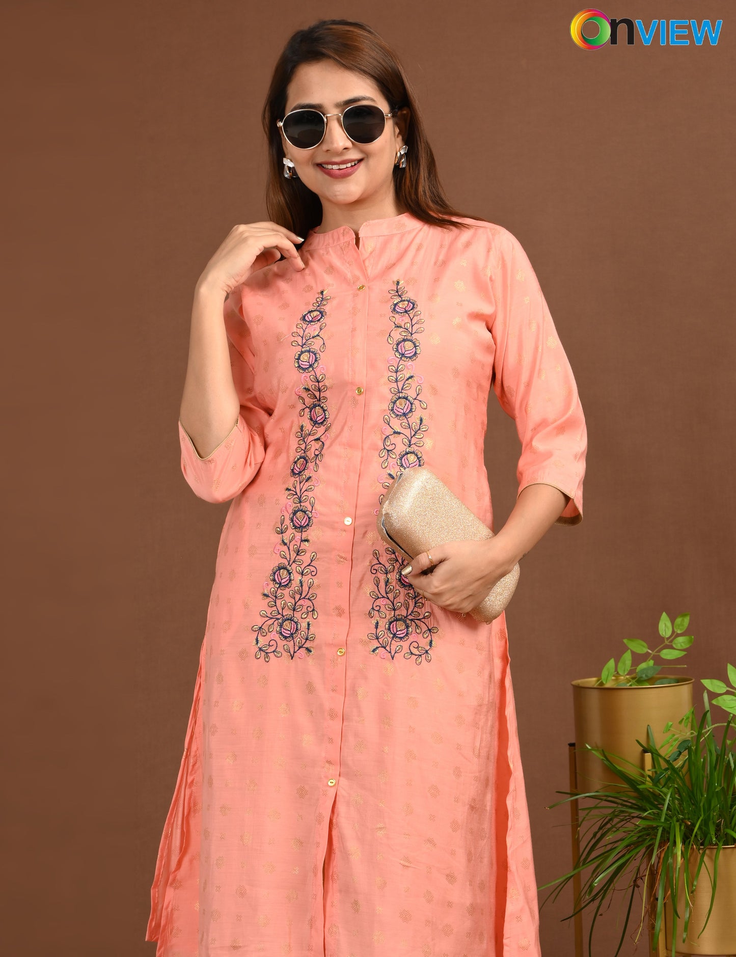 ONVIEW | 1672 | SILK A LINE SIDE OPEN WITH EMBROIDERY