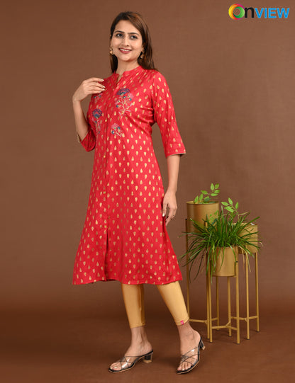 ONVIEW | 1673 | SILK A LINE SIDE OPEN WITH EMBROIDERY