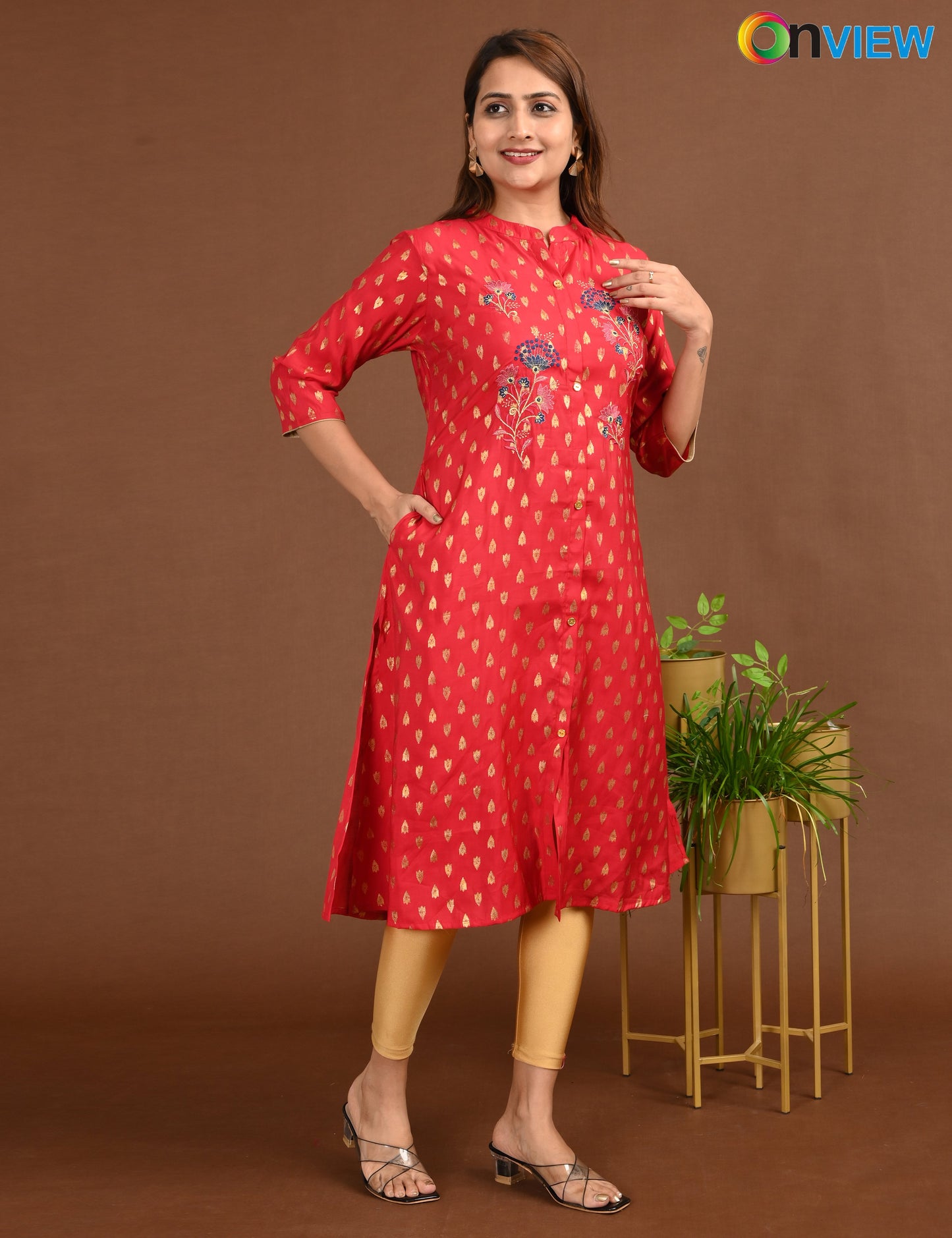 ONVIEW | 1673 | SILK A LINE SIDE OPEN WITH EMBROIDERY