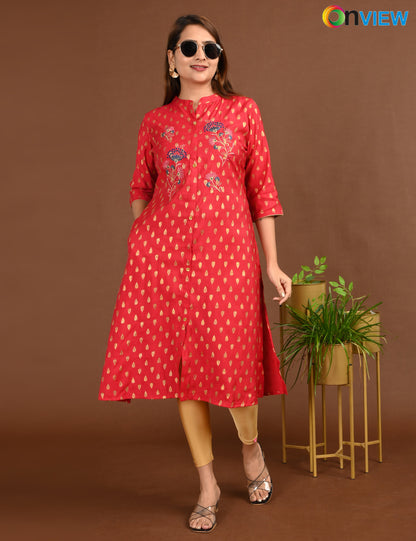 ONVIEW | 1673 | SILK A LINE SIDE OPEN WITH EMBROIDERY