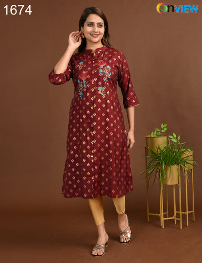 ONVIEW | 1674 | SILK A LINE SIDE OPEN WITH EMBROIDERY