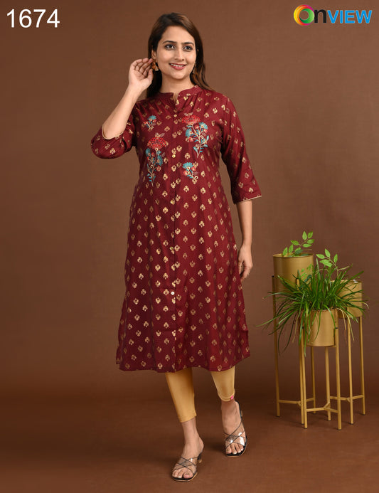 ONVIEW | 1674 | SILK A LINE SIDE OPEN WITH EMBROIDERY