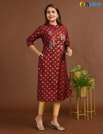 ONVIEW | 1674 | SILK A LINE SIDE OPEN WITH EMBROIDERY