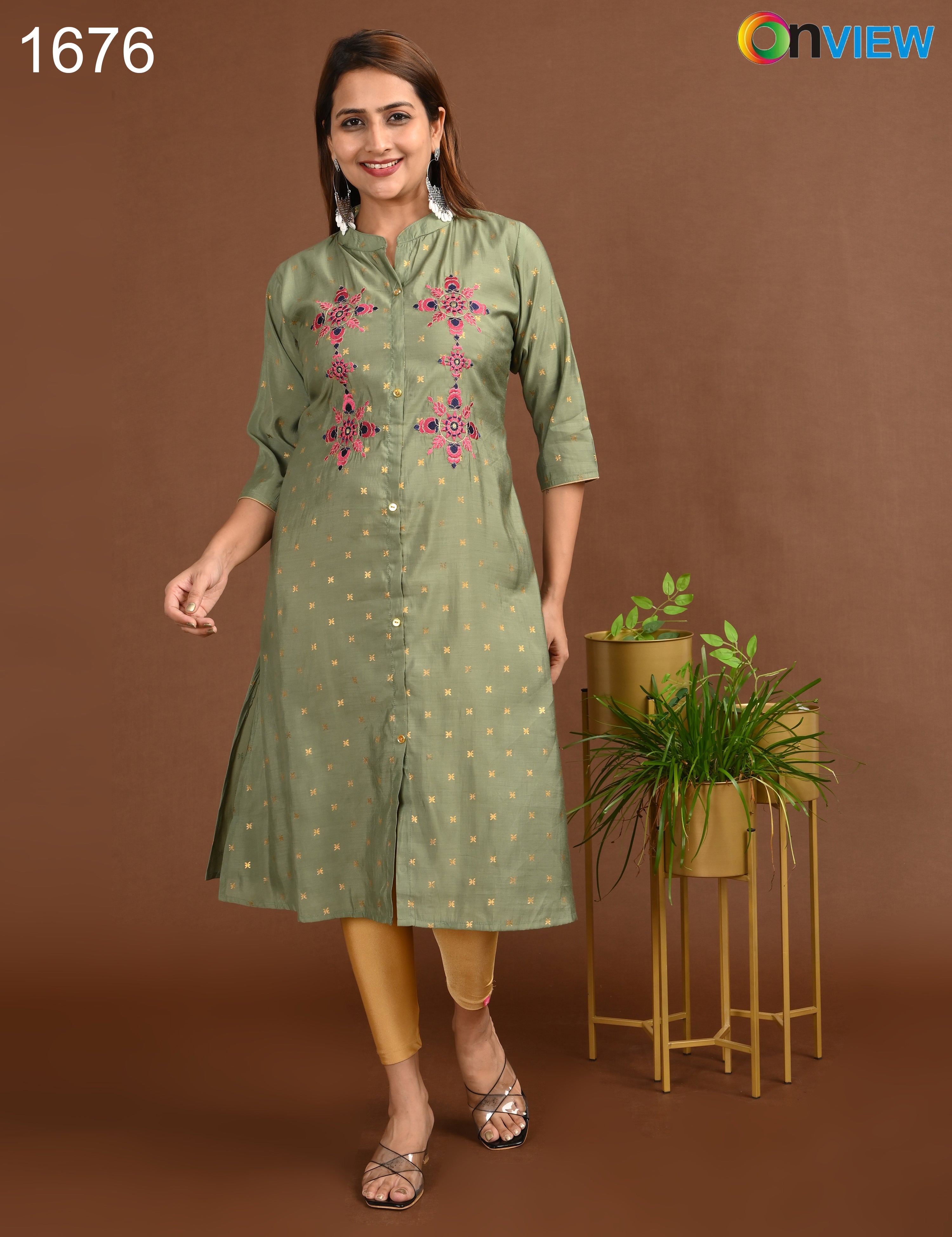 ONVIEW | 1676 | SILK A LINE SIDE OPEN WITH EMBROIDERY