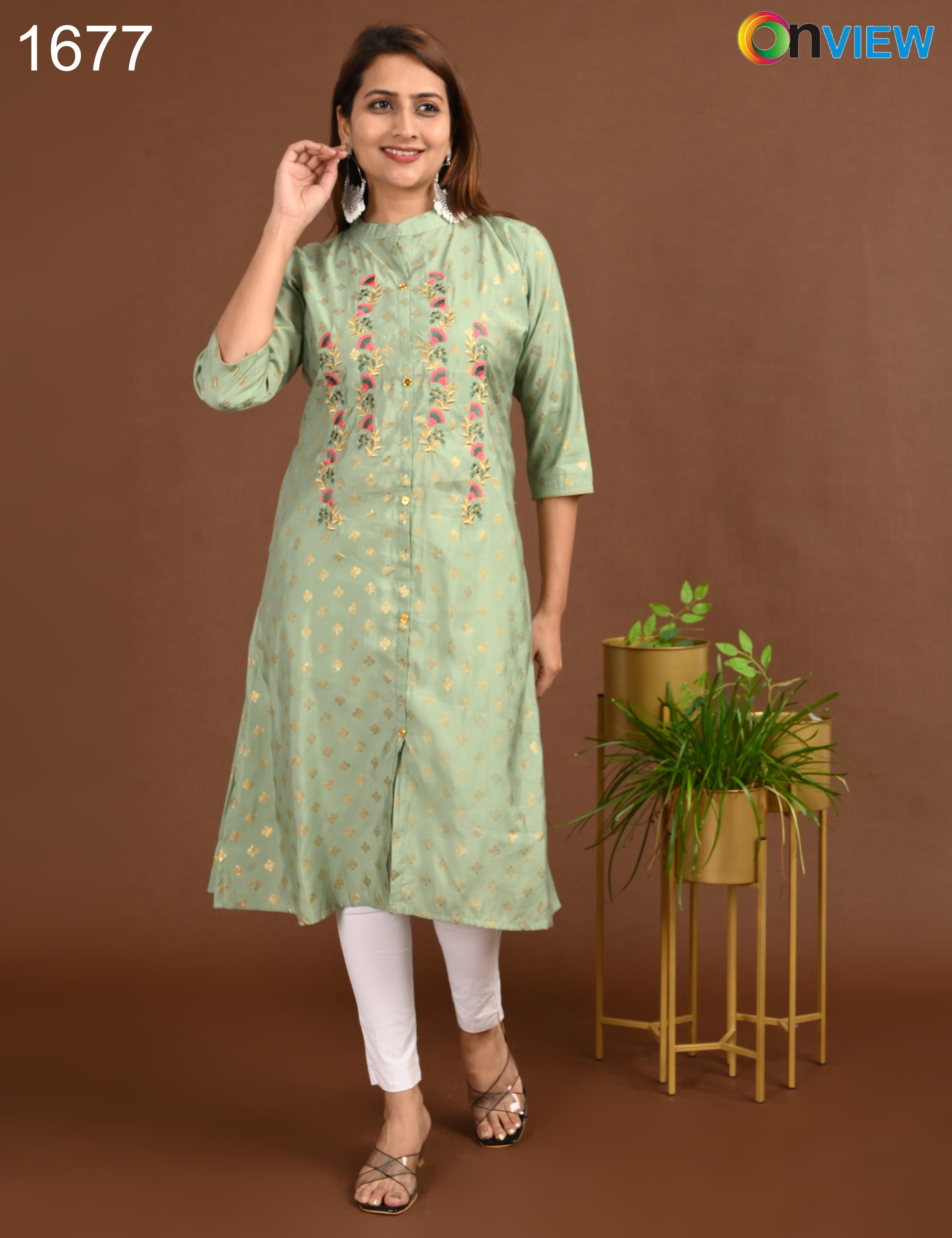 ONVIEW | 1677 | SILK A LINE SIDE OPEN WITH EMBROIDERY