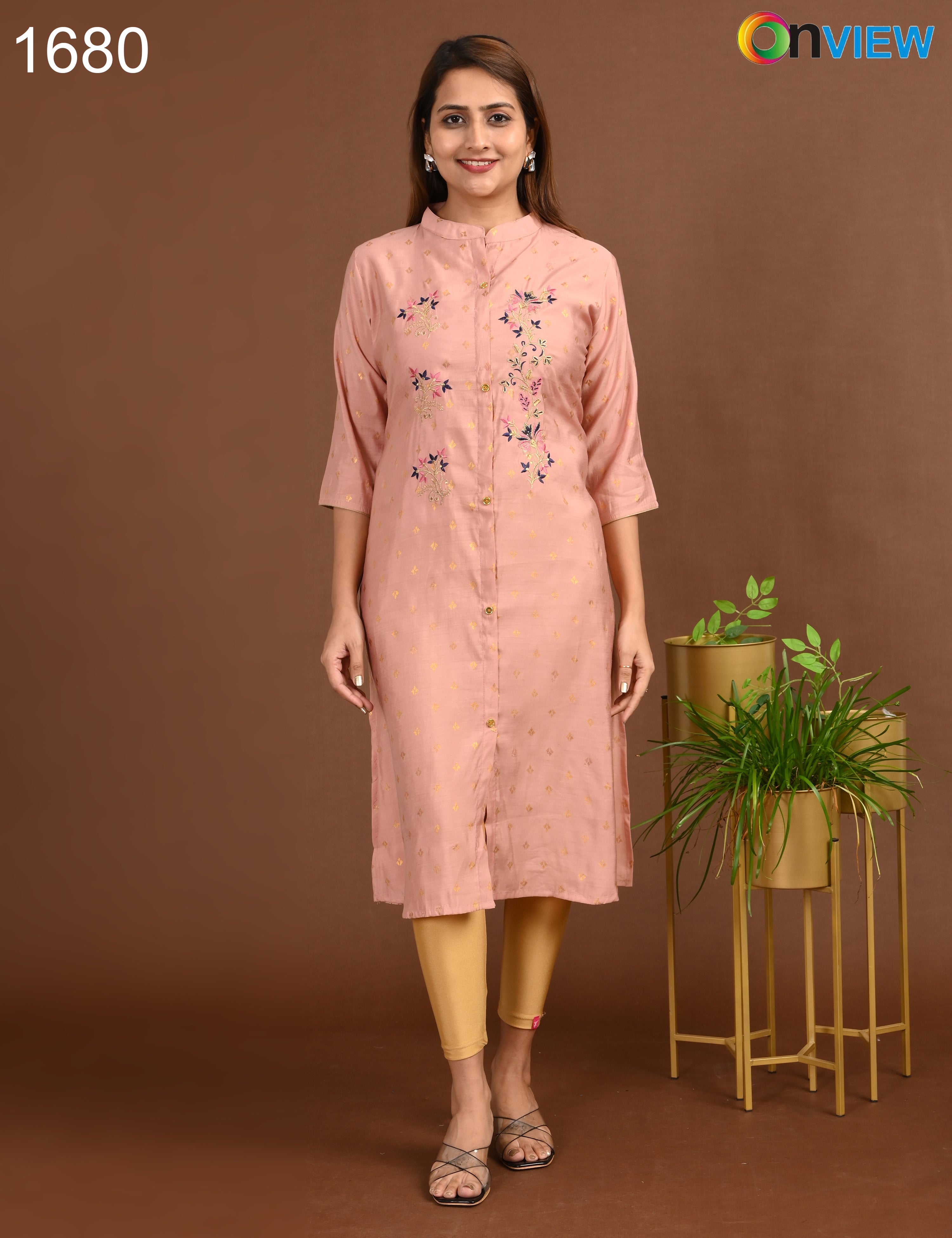 ONVIEW | 1680 | SILK A LINE SIDE OPEN WITH EMBROIDERY