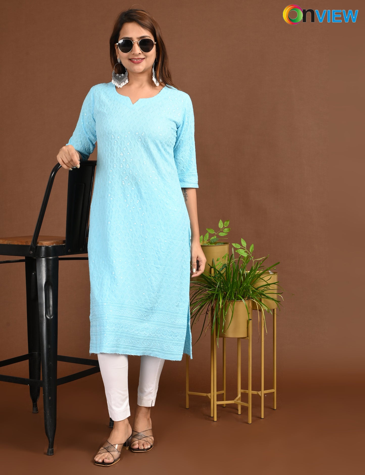 ONVIEW | 1751 | CHIKANKARI DESIGN NECK