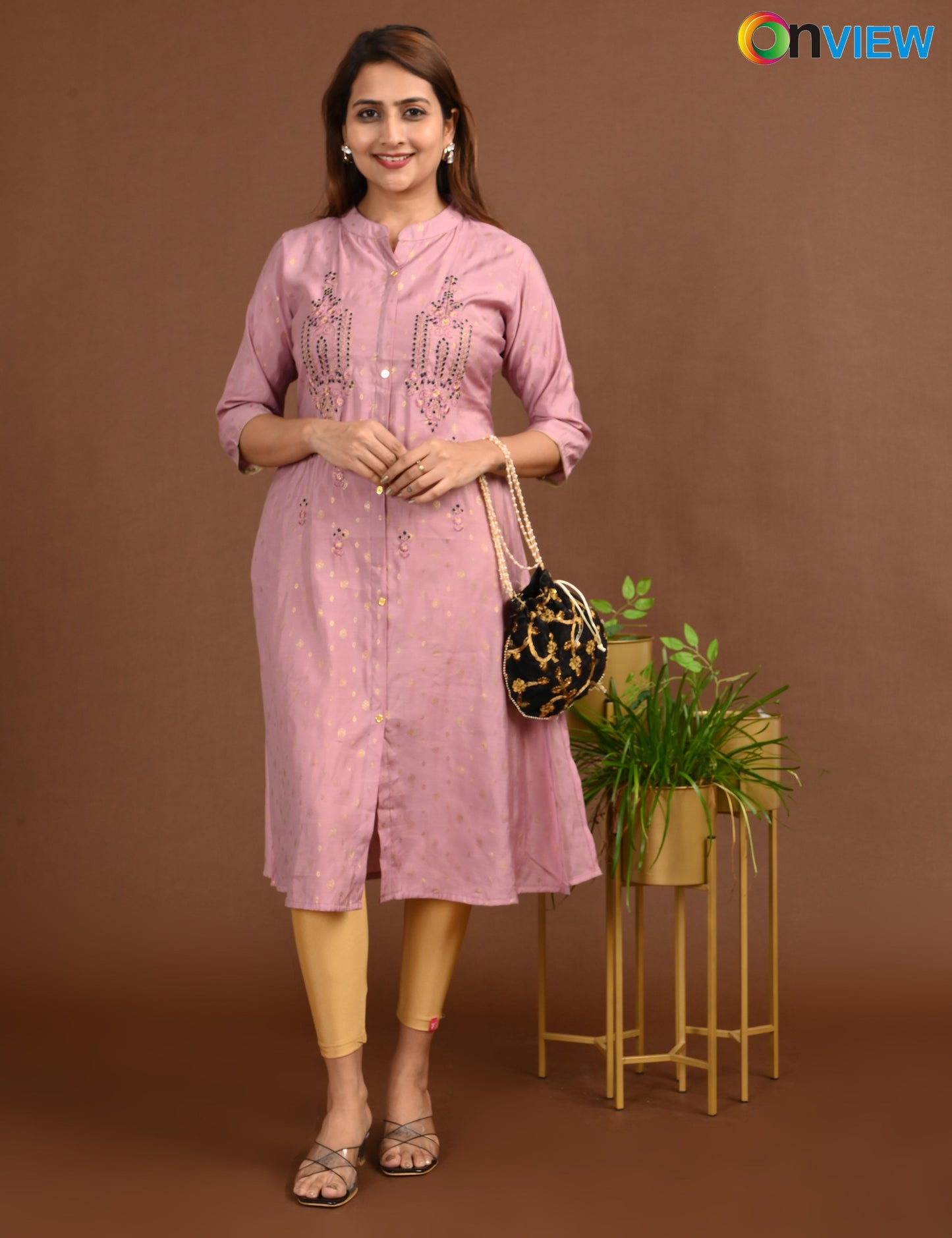 ONVIEW | 1757 | SILK A LINE SIDE OPEN WITH EMBROIDERY