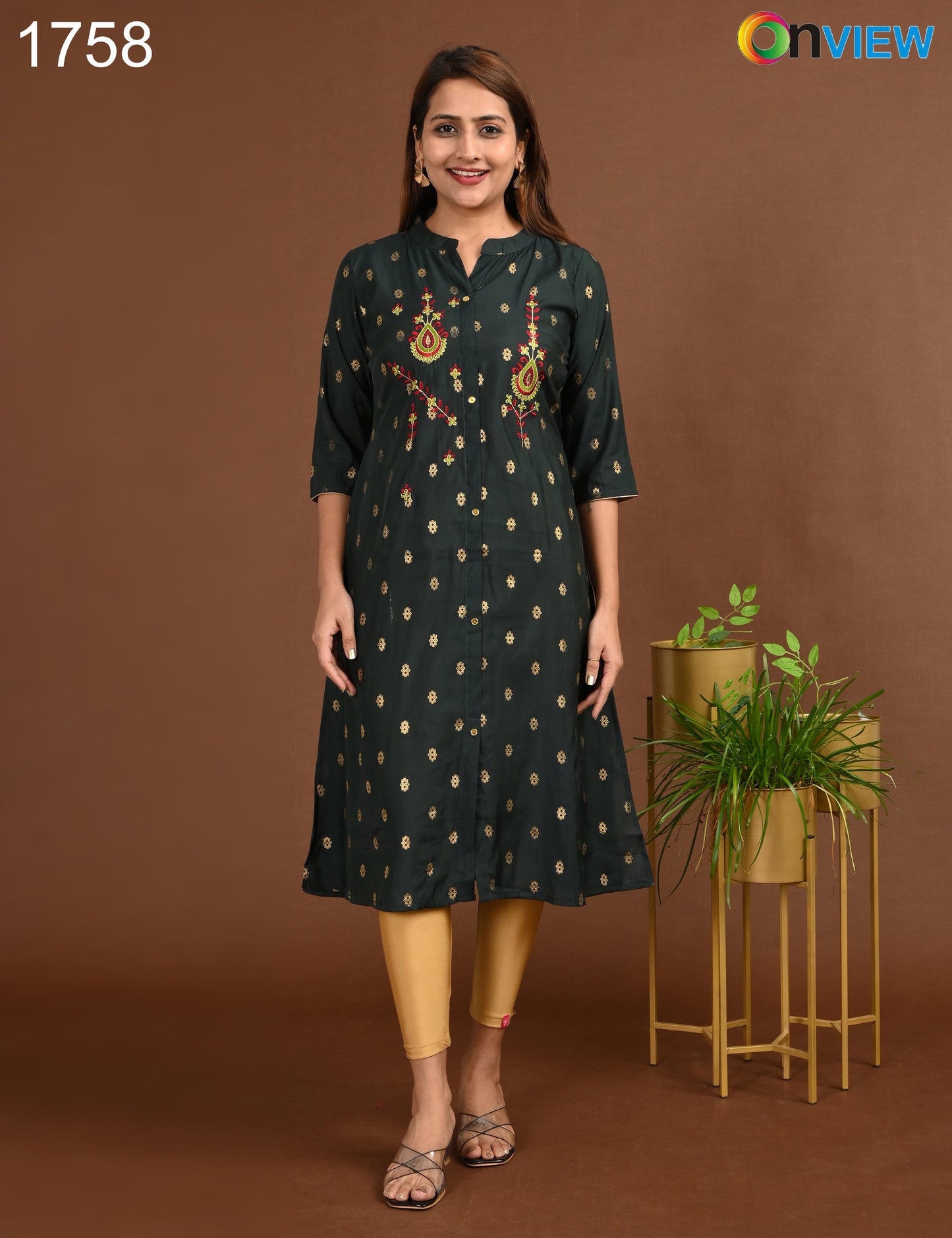 ONVIEW | 1758 | SILK A LINE SIDE OPEN WITH EMBROIDERY