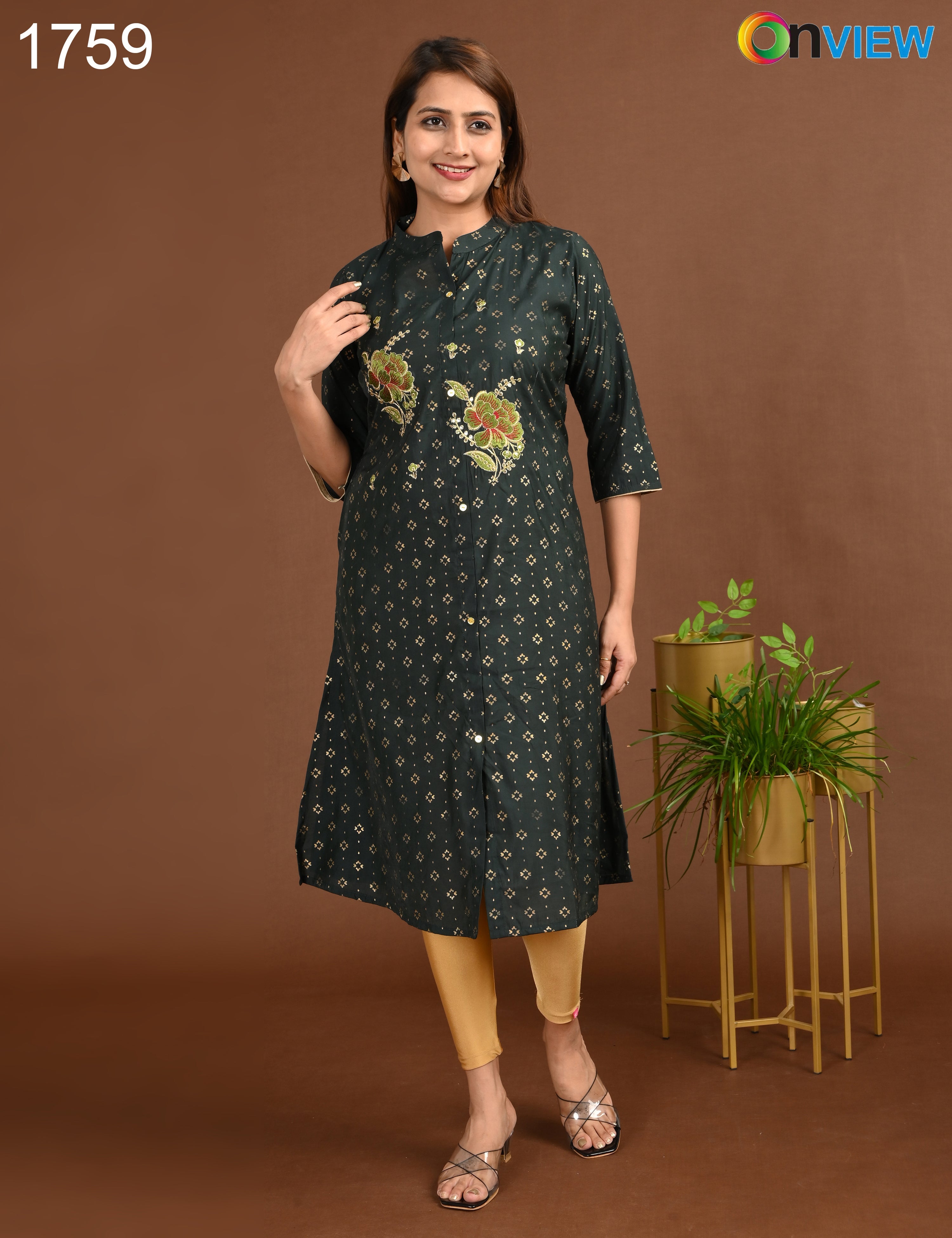 ONVIEW | 1759 | SILK A LINE SIDE OPEN WITH EMBROIDERY