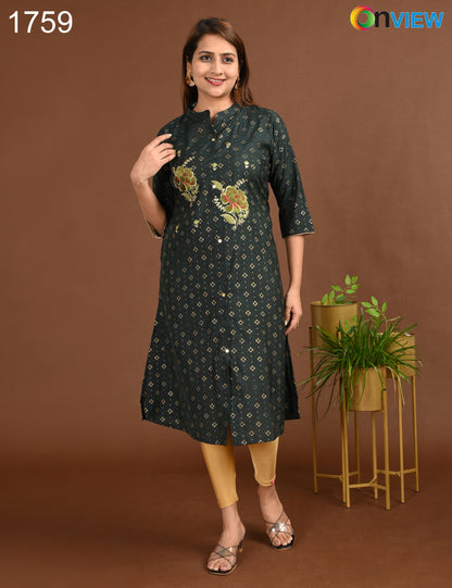 ONVIEW | 1759 | SILK A LINE SIDE OPEN WITH EMBROIDERY