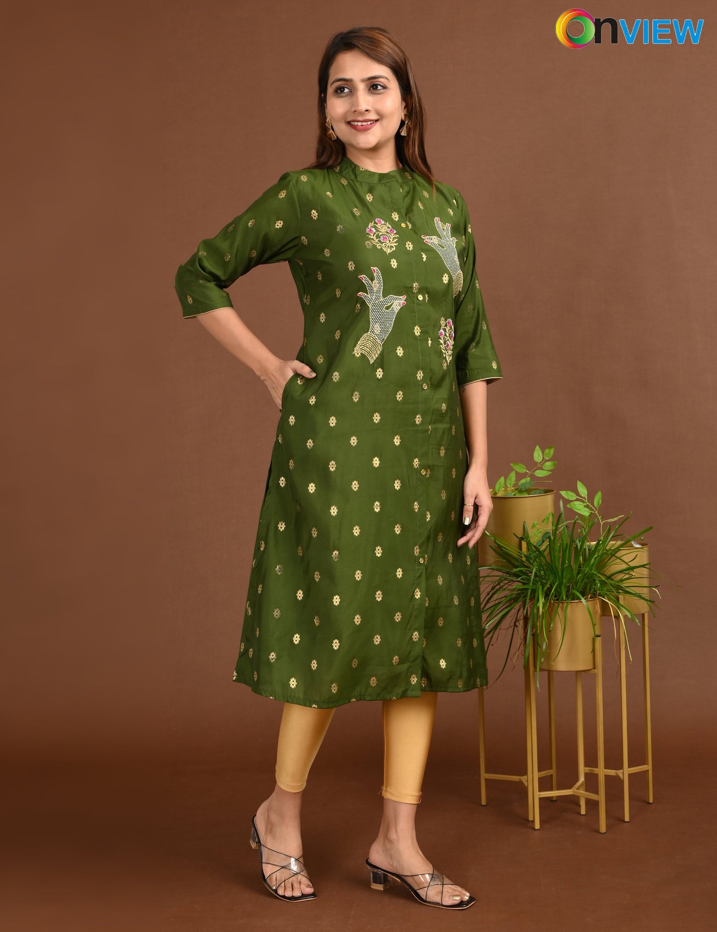 ONVIEW | 1760 | SILK A LINE SIDE OPEN WITH EMBROIDERY